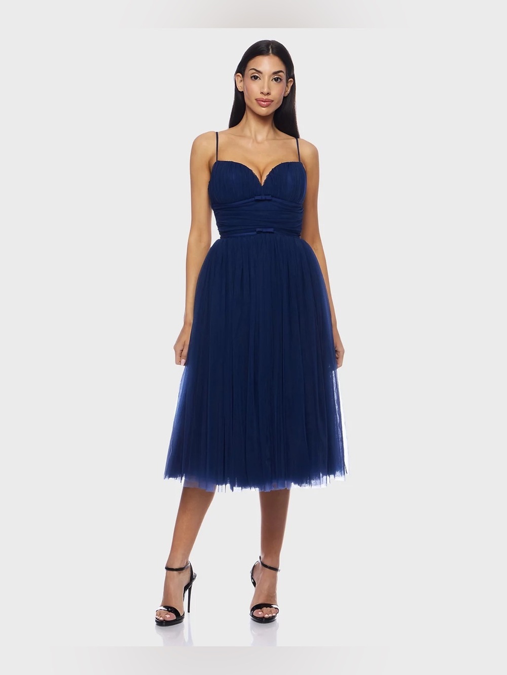 Navy Midi Tulle Dress with Sweetheart Bodice